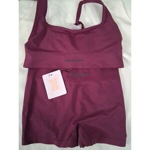 NWT Savage X Fenty Riahnna Seamless Boy Short 2pc Set Small Wine Color